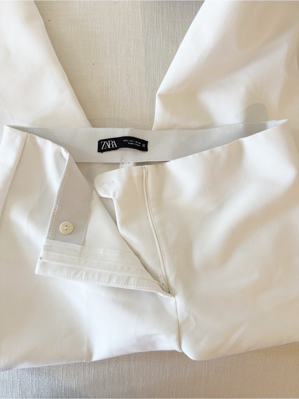 ZARA Minimalist White Flared Dress Pants High Waisted Creased Size Large - Picture 10 of 14